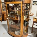 Ornate Antique Oak Curved Glass Curio Cabinet