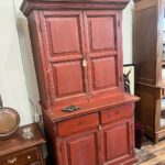 Antique Red-Painted Step Back Cupboard